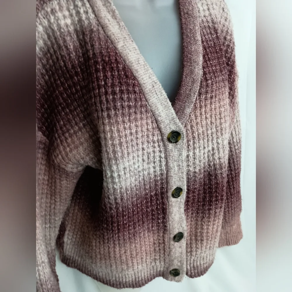 Gradient Pink and Cream Fall Winterbutton Down Sweater‎ (#727)(C)